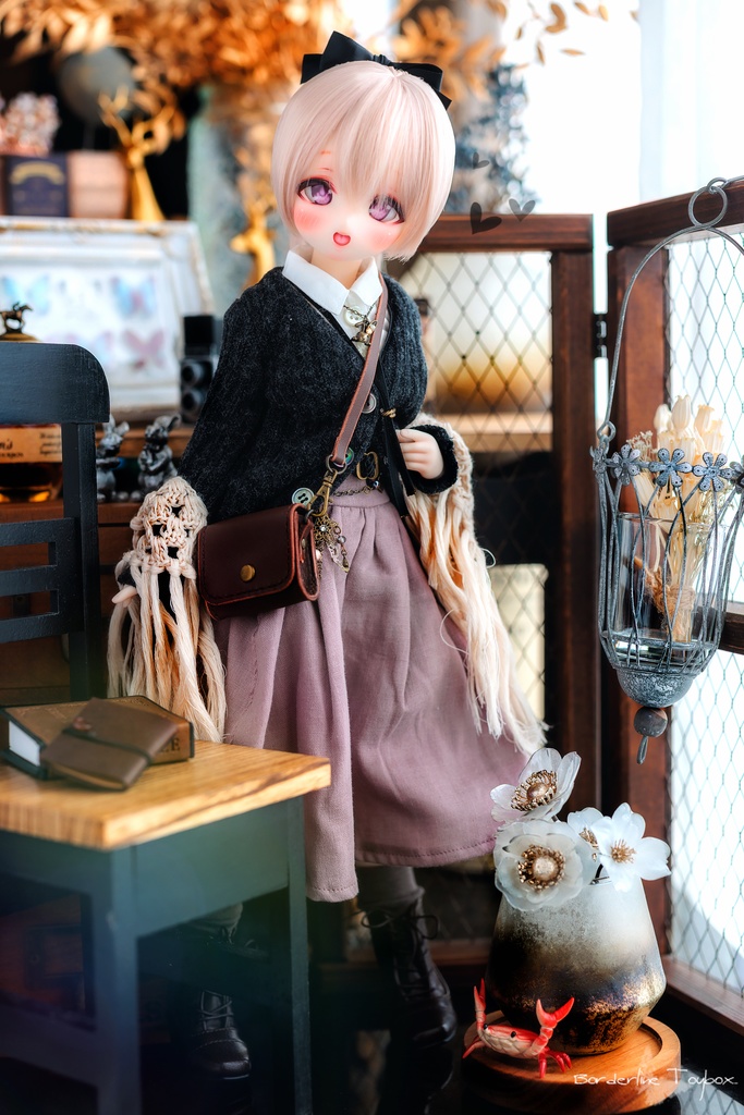 即納:DD&MDD用 コンフォータブルニットカーディガン&フラフィーファブリックジャンパースカート&シェルボタンノースリーブシャツMCⅡ&カルトナージュブレードレースベルト セット