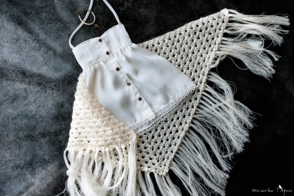 受注製作(5月発送予定):MDD用フルフロントオープンワンピース&クロスブレードレースチョーカー&ののショール セットVer.スノウホワイト