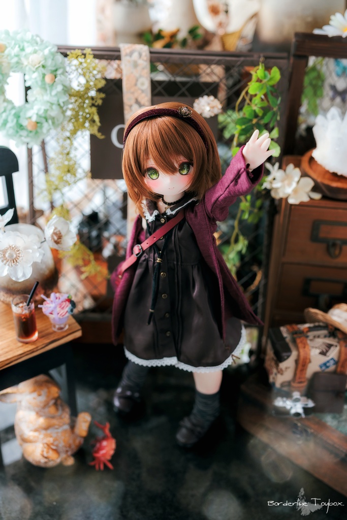 ゲーブルカラーガーリーワンピース&ワンボタンロングカーディガンⅡセットVer.ソフィスティケートバーガンディ