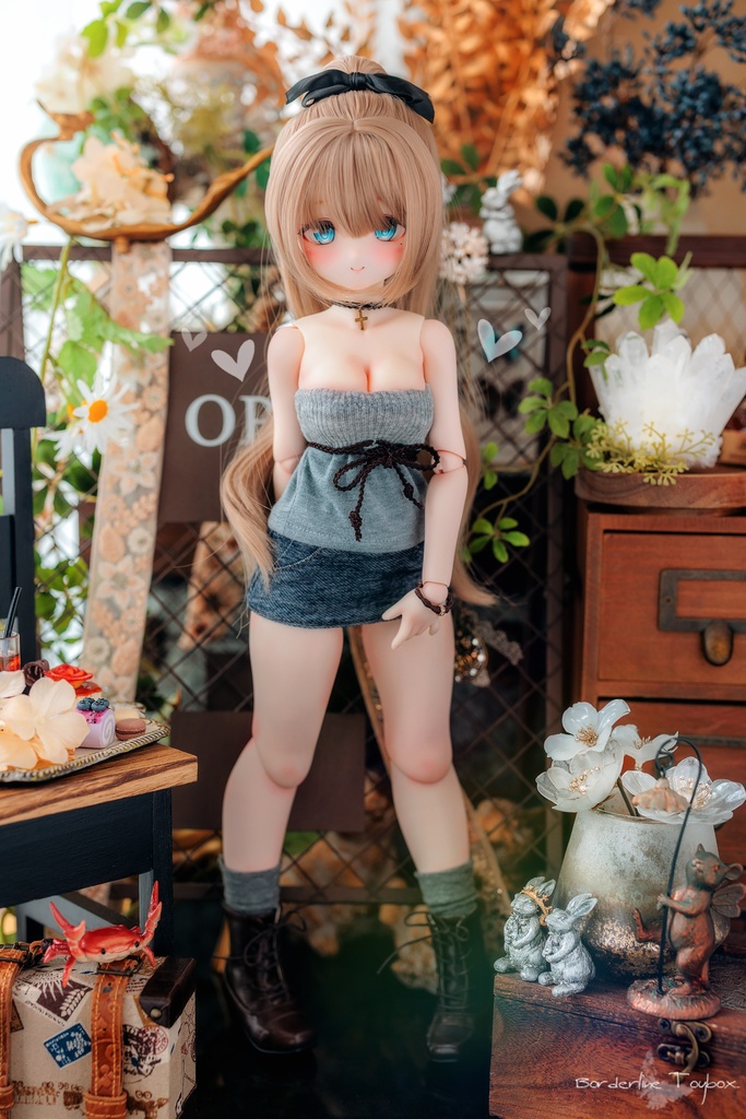 受注製作（1月発送予定）：MDD用アジャスタブルベアトップキャミソールⅱ＆ストレッチデニムミニスカートⅱセットVer.フィールサマー