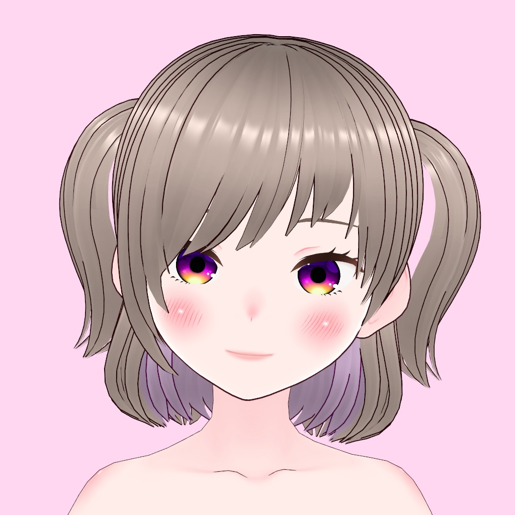 【vroid】ミディアムハーフツイン【髪型カスタムアイテム】
