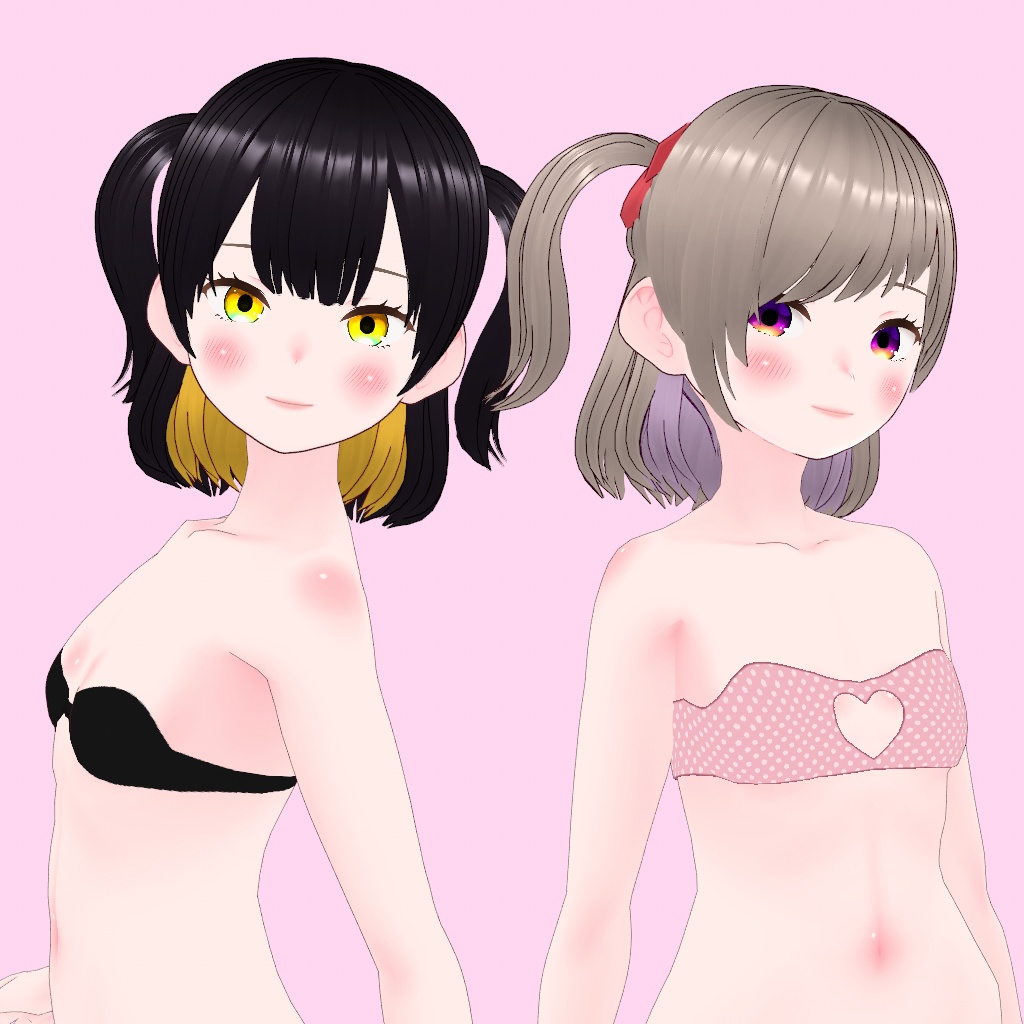 【vroid】ミディアムハーフツイン【髪型カスタムアイテム】