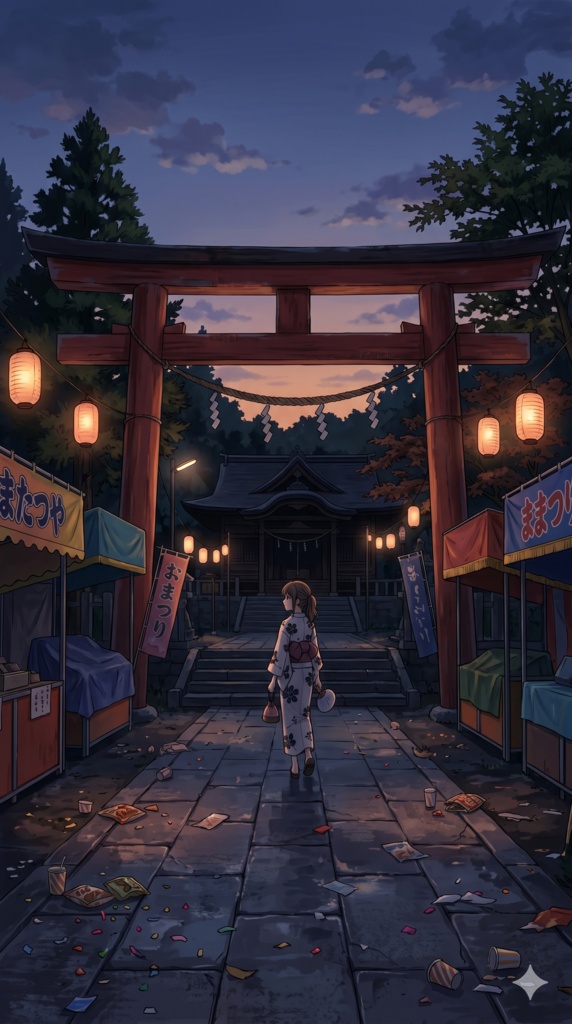 夏祭りが終わった後の神社