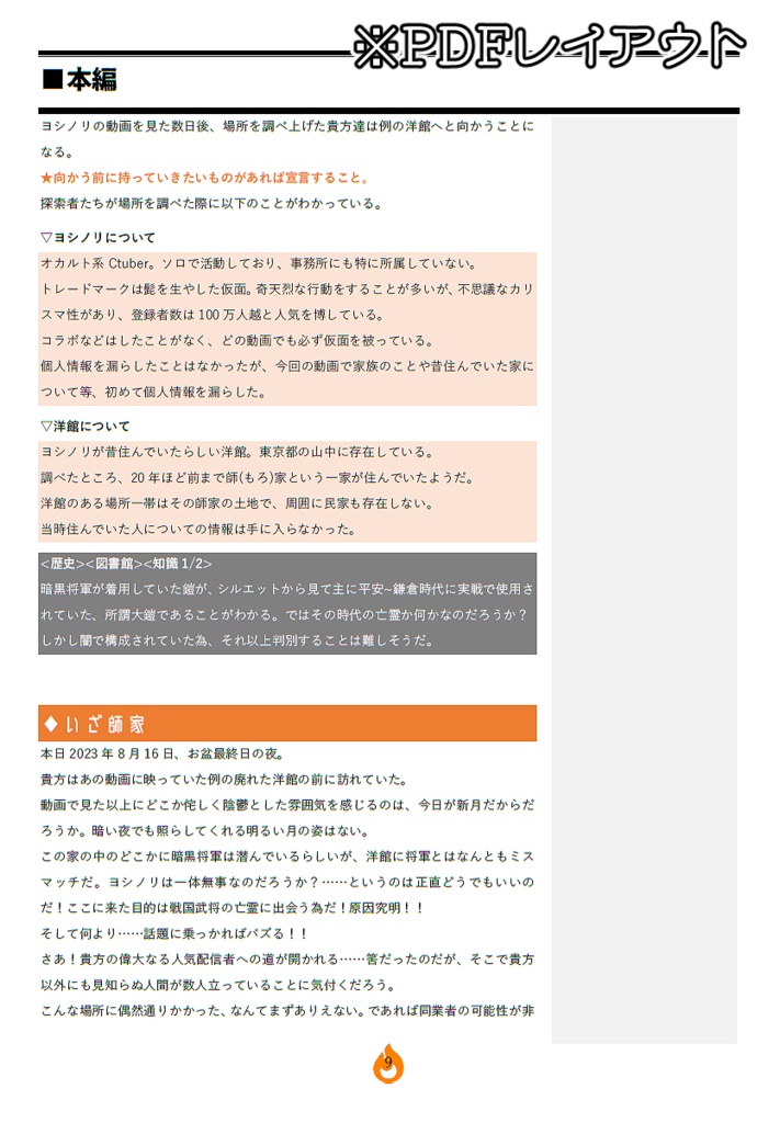 クトゥルフ神話TRPG「大炎上!廃墟に現る戦国武将の怪」SPLL:E199408