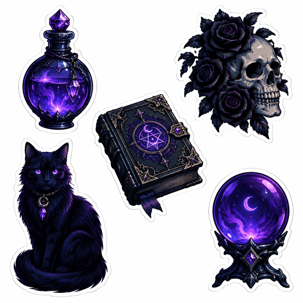 ハロウィン デジタルステッカー 25点セット|ダークファンタジー素材(5シート・個人利用)