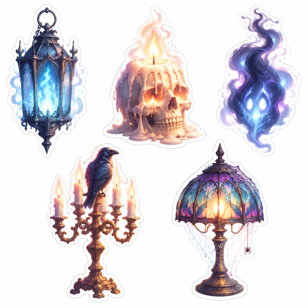 ハロウィン デジタルステッカー 25点セット|ダークファンタジー素材(5シート・個人利用)