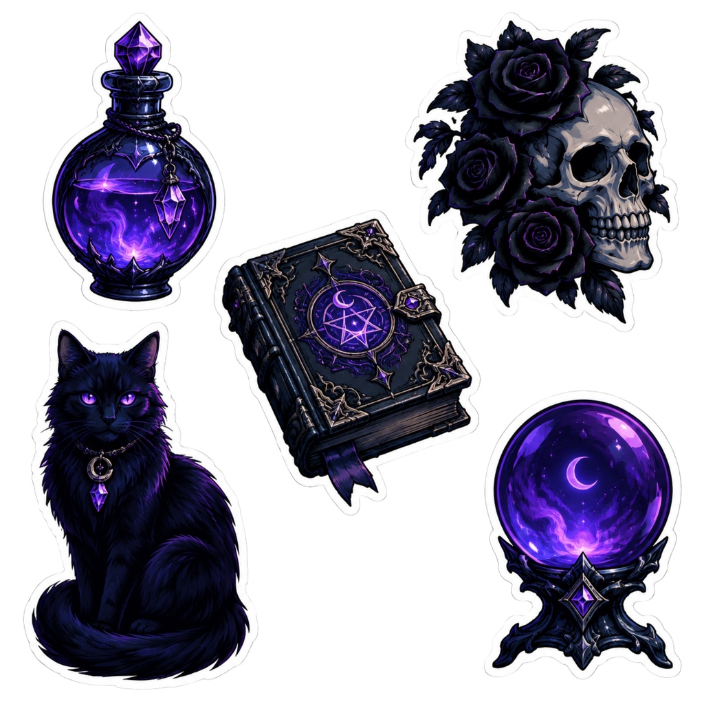ハロウィン デジタルステッカー 25点セット|ダークファンタジー素材(5シート・商用利用可)