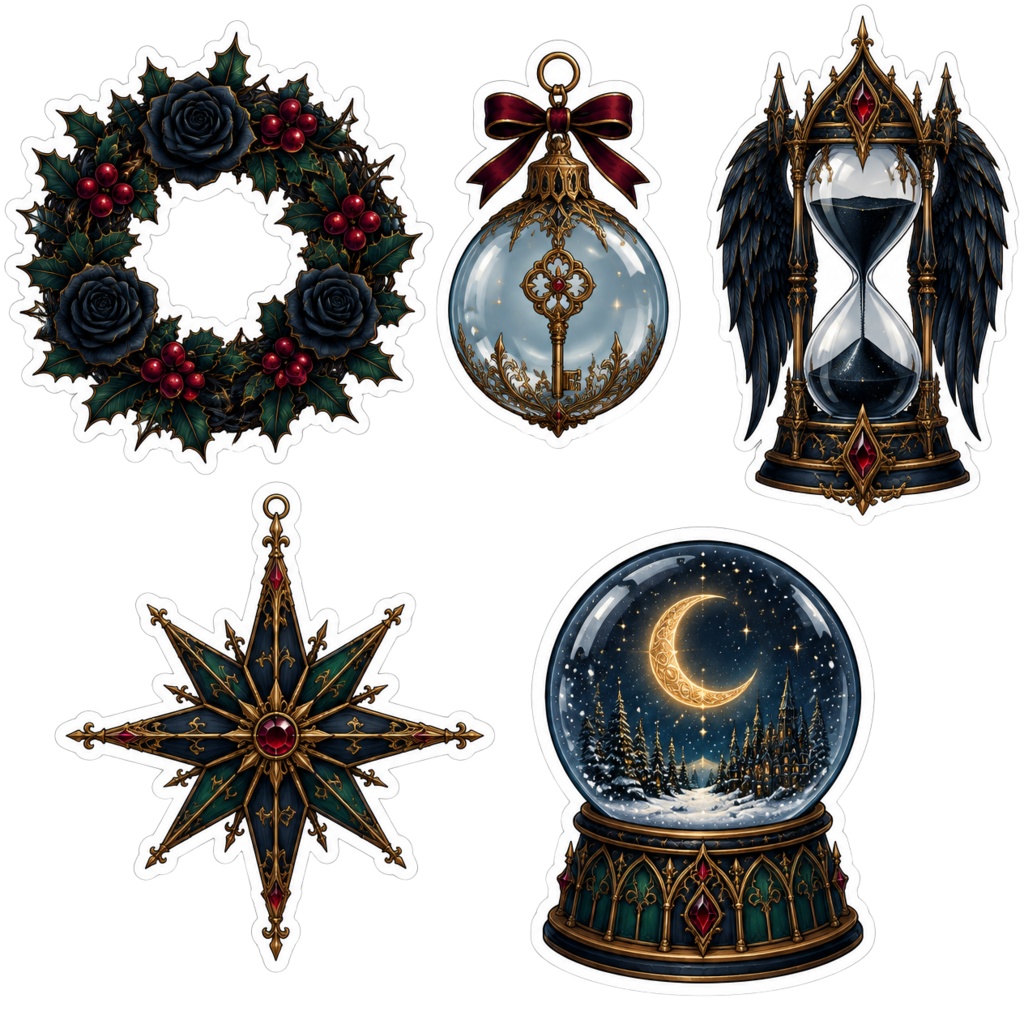 クリスマス デジタルステッカー 25種セット|ダークファンタジー素材(5シート・個人利用)