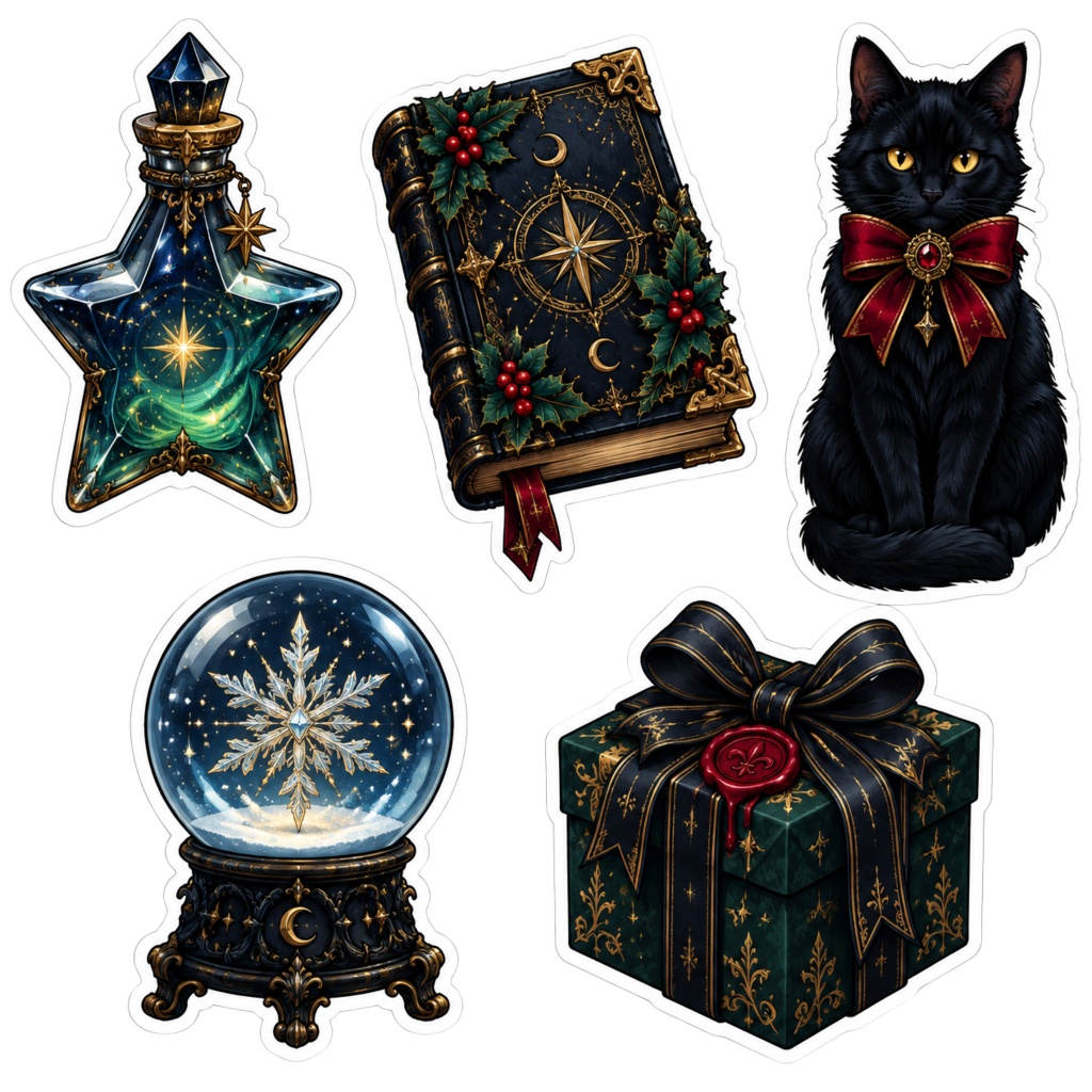 クリスマス デジタルステッカー 25種セット|ダークファンタジー素材(5シート・個人利用)