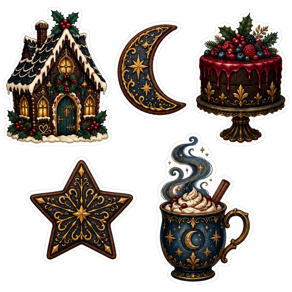 クリスマス デジタルステッカー 25種セット|ダークファンタジー素材(5シート・個人利用)