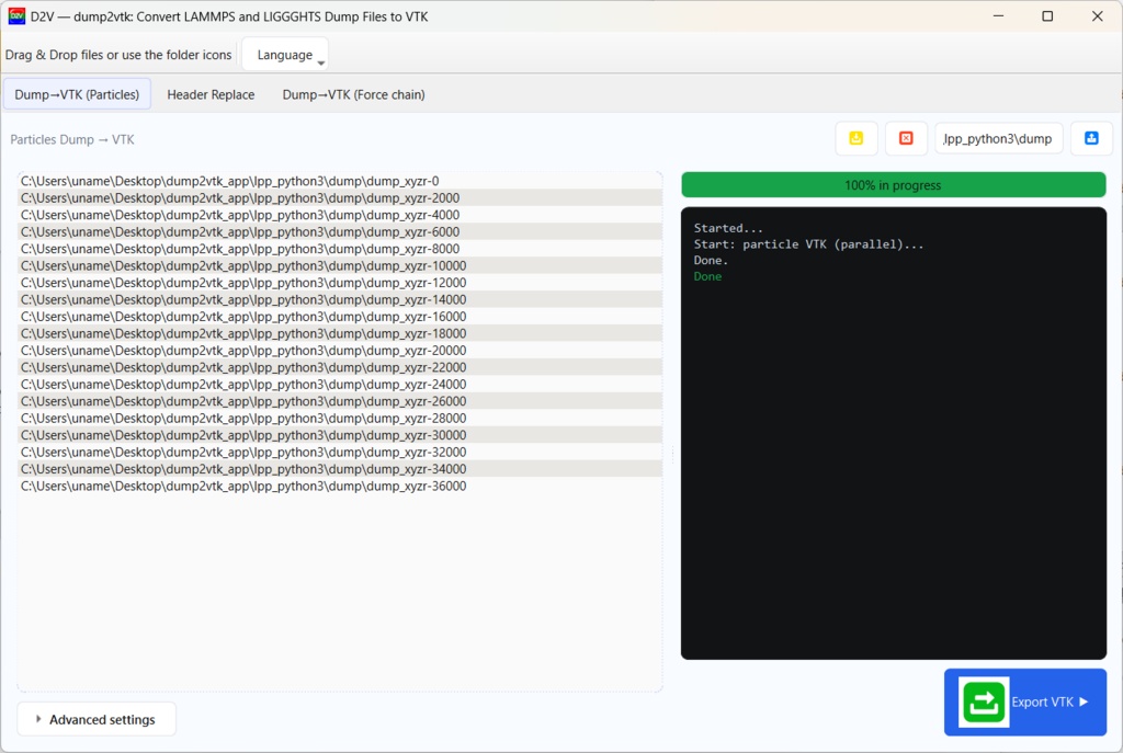 D2V — Free Dump-to-VTK Converter (Windows)