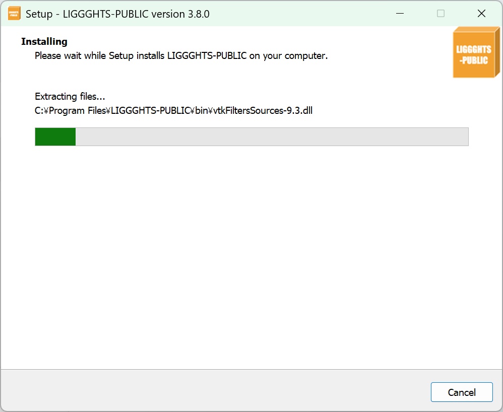 LIGGGHTS-PUBLIC 3.8.0(Windows x64)インストーラ【MPI / VTK / Voronoi / JPEG 対応】