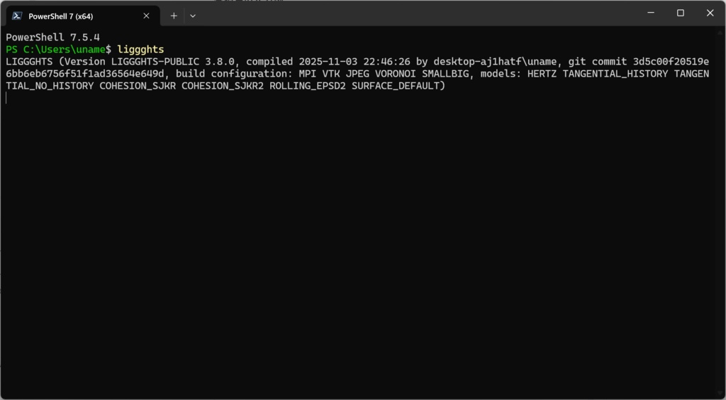 LIGGGHTS-PUBLIC 3.8.0(Windows x64)インストーラ【MPI / VTK / Voronoi / JPEG 対応】