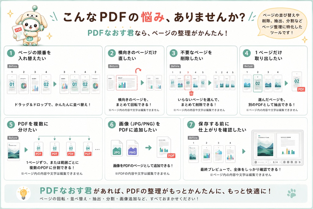 PDFなおす君|PDFの並べ替え・回転・削除・抽出・分割がかんたん〖Windows・オフライン〗