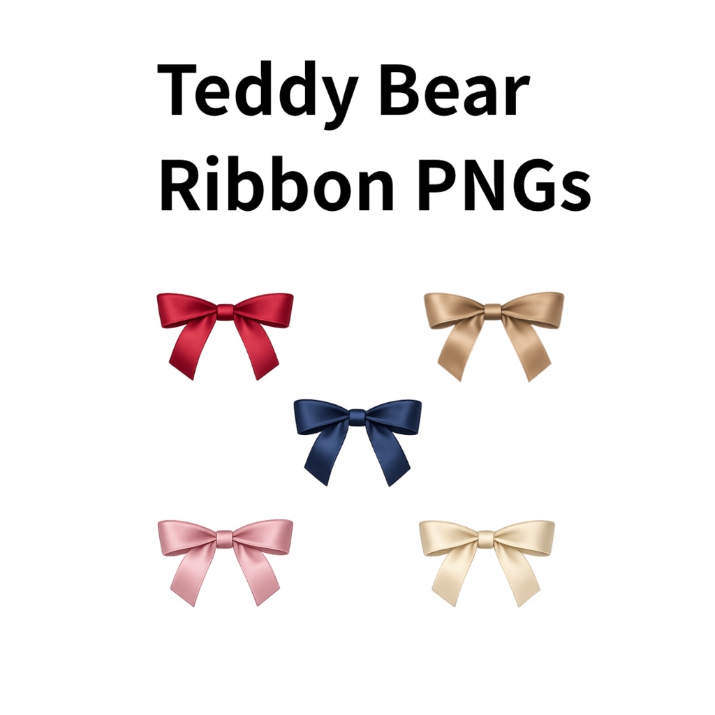 【素材】テディベア リボン（背景透過PNG）｜ Teddy Bear Ribbon 