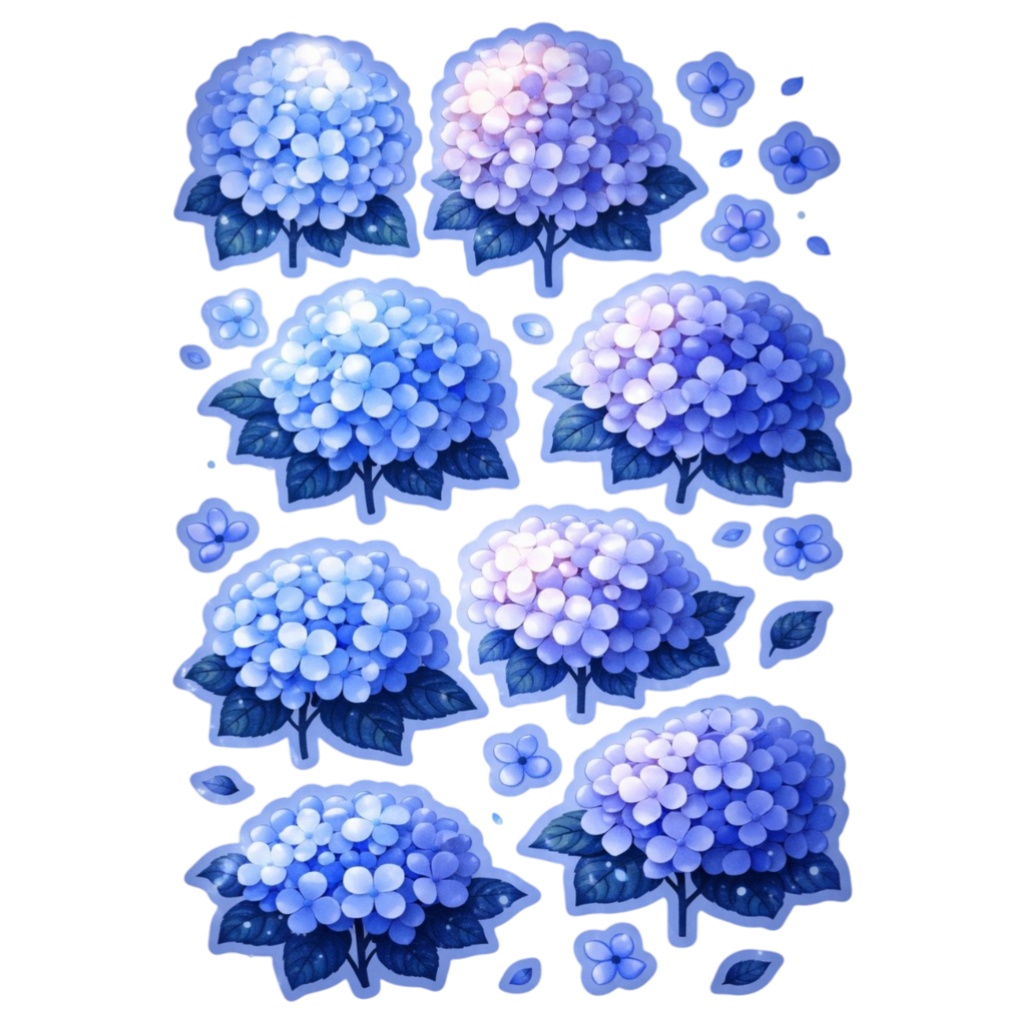 【素材】紫陽花 シール(背景透過PNG)|ブルー×パープル