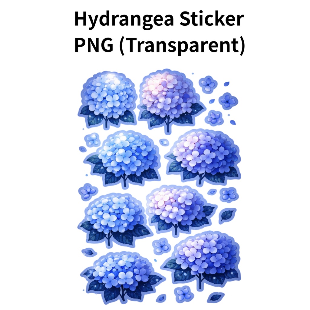 【素材】紫陽花 シール（背景透過PNG）｜ブルー×パープル