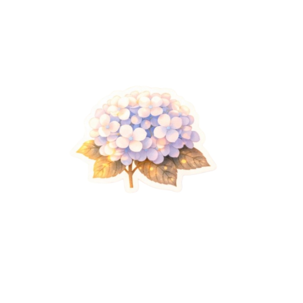 【素材】紫陽花 シール(背景透過PNG)|ピンク×ゴールド