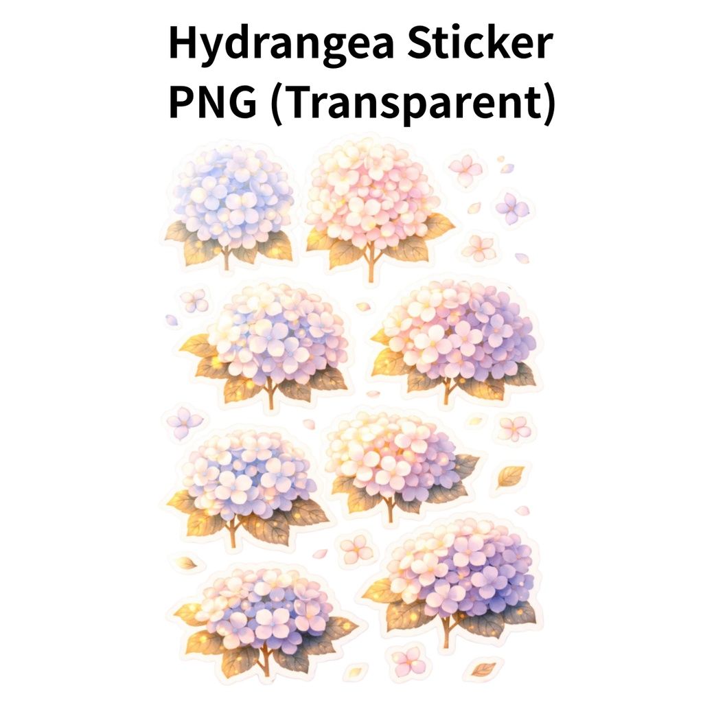 【素材】紫陽花 シール（背景透過PNG）｜ピンク×ゴールド