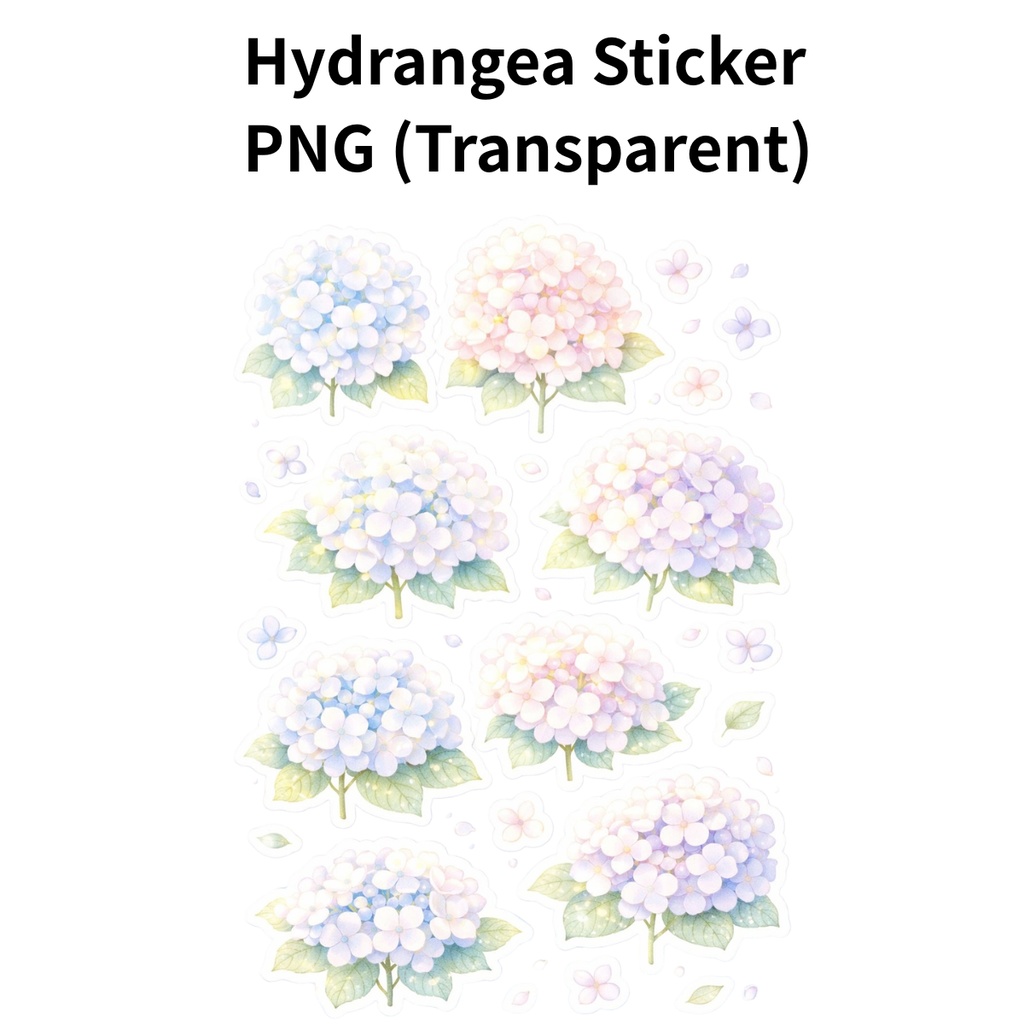 【素材】紫陽花 シール（背景透過PNG）｜パステルカラー