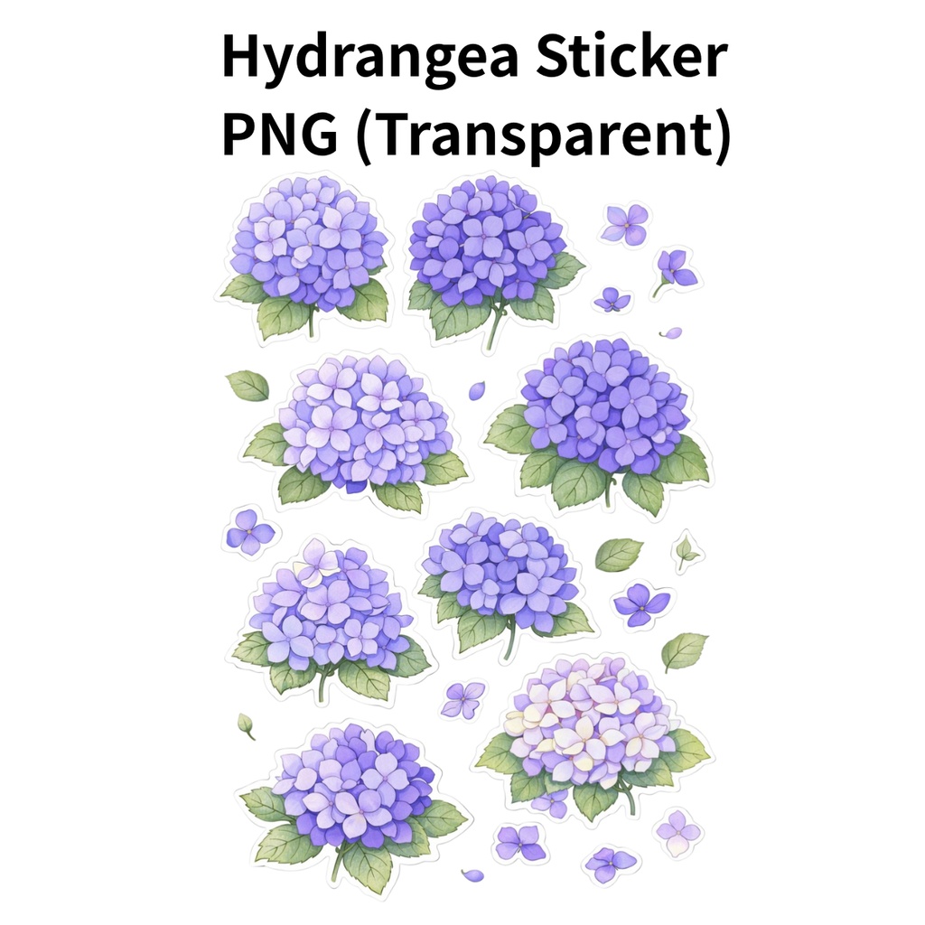 【素材】紫陽花 シール（背景透過PNG）｜ブルー・パープルミックス