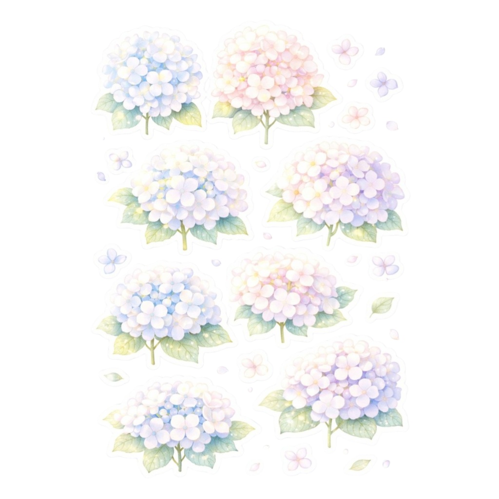 【素材】紫陽花 シール(背景透過PNG)|クールブルーセット(5色)
