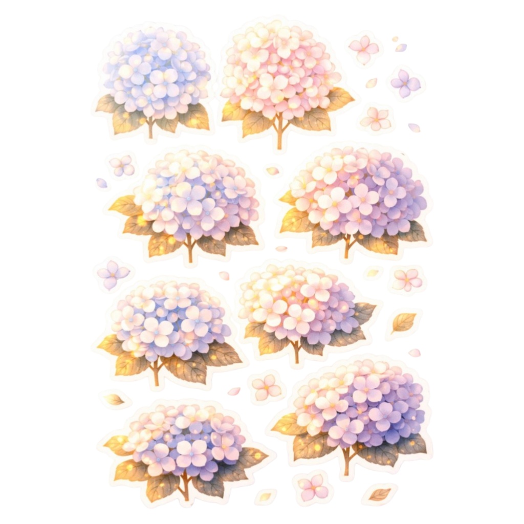 【素材】紫陽花 シール(背景透過PNG)|クールブルーセット(5色)