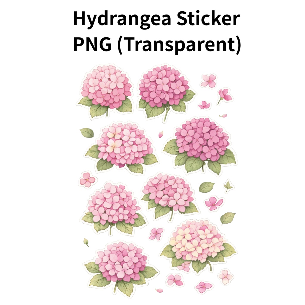 【素材】紫陽花 シール（背景透過PNG）｜ローズピンク