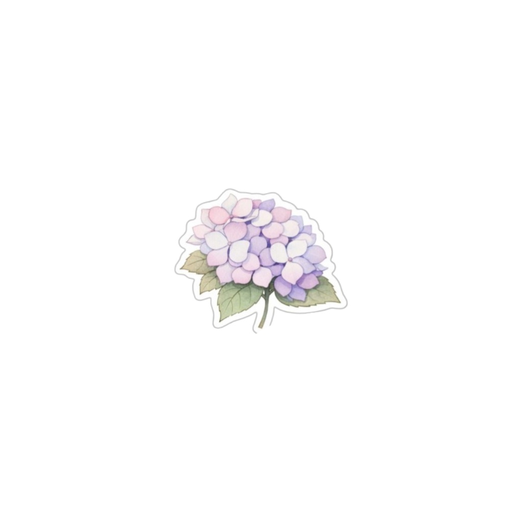 【素材】紫陽花 シール(背景透過PNG)|パステルブルー×ライラック