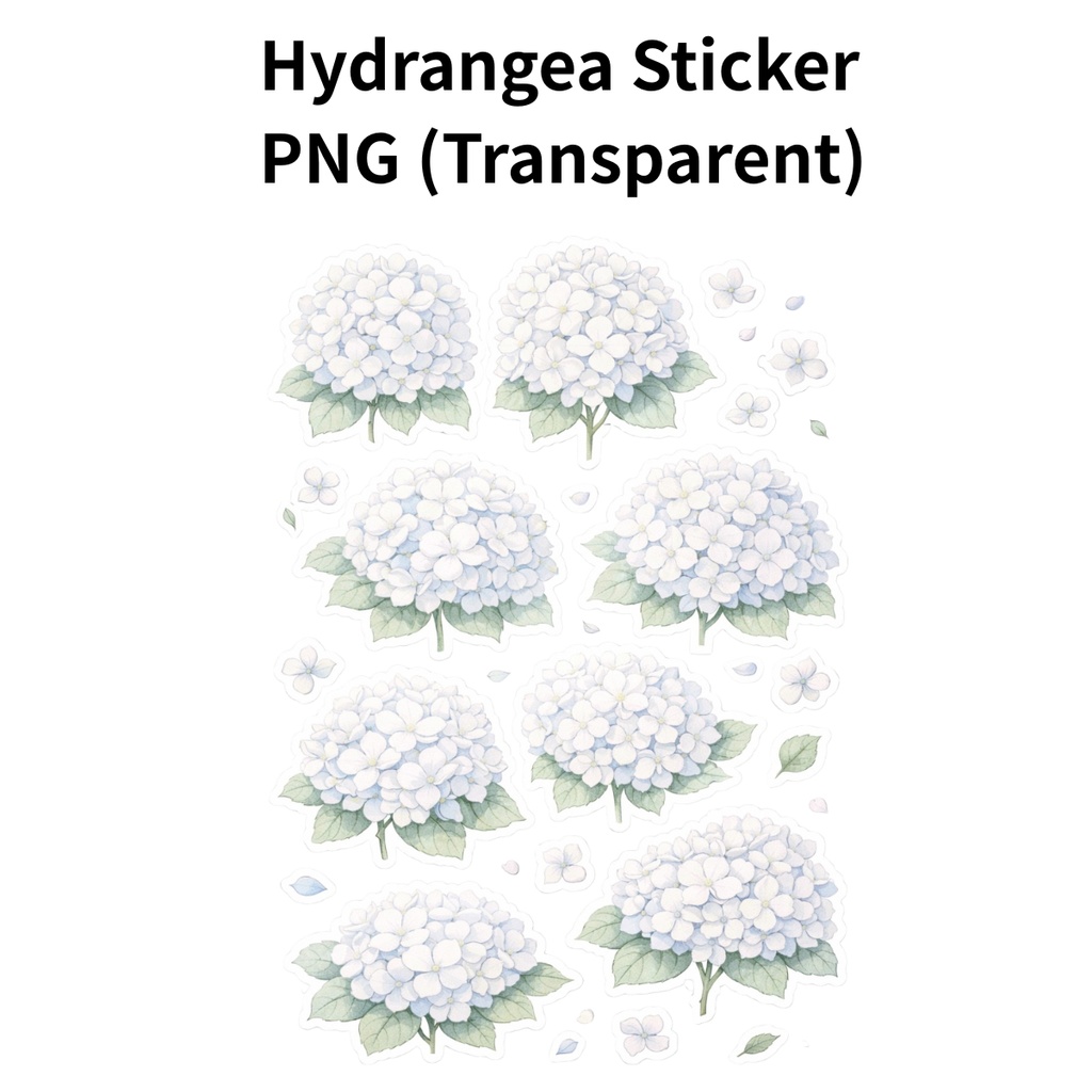 【素材】紫陽花 シール（背景透過PNG）｜アイボリー × ペールブルー