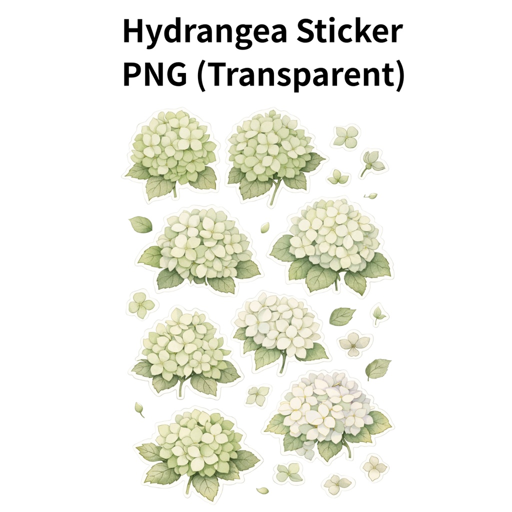 【素材】紫陽花 シール（背景透過PNG）｜アイボリーグリーン