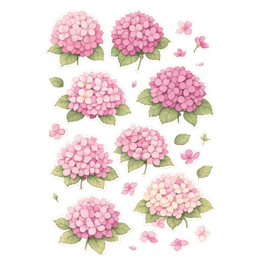 【素材】紫陽花 シール(背景透過PNG)|ナチュラルミックス(5色セット)