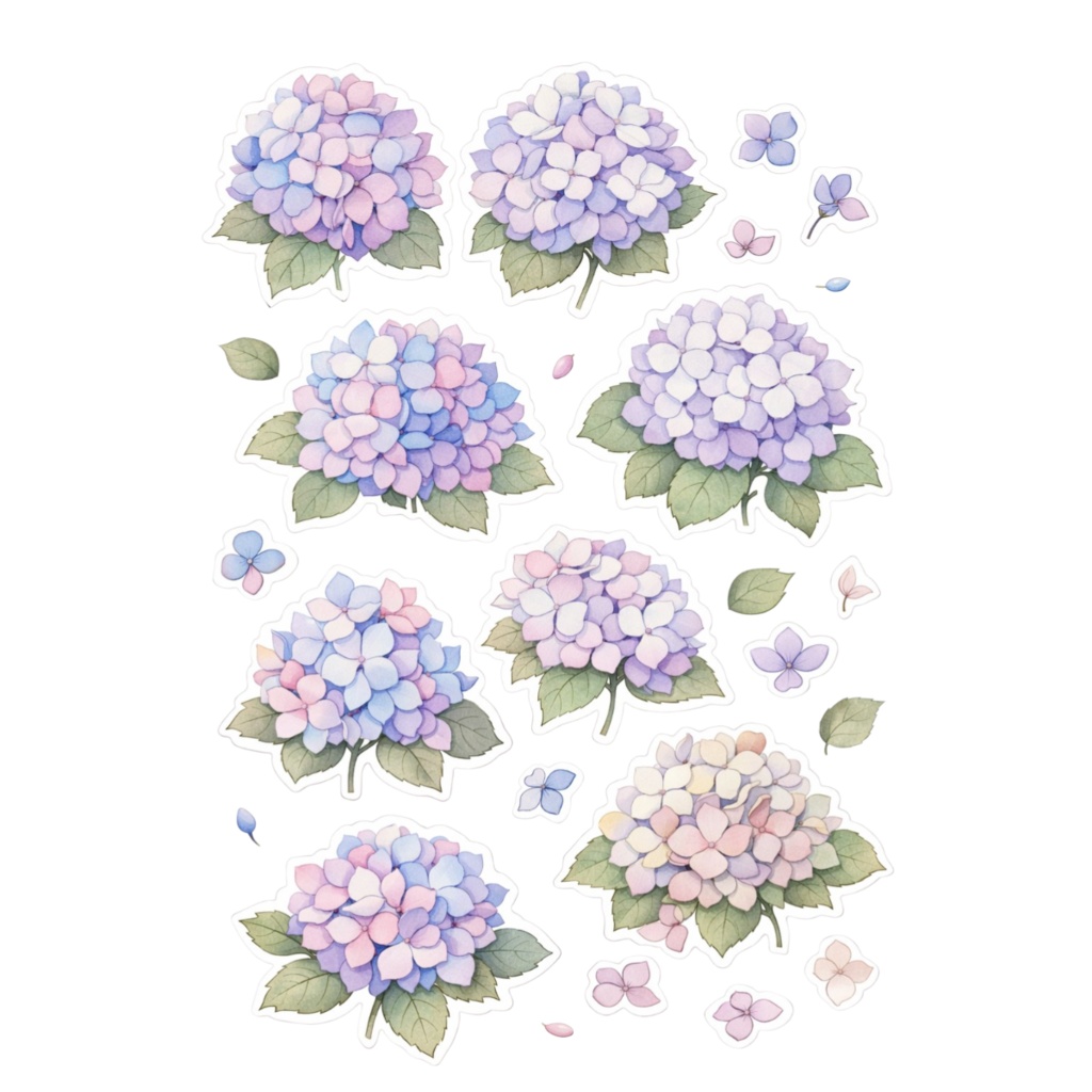 【素材】紫陽花 シール(背景透過PNG)|ナチュラルミックス(5色セット)
