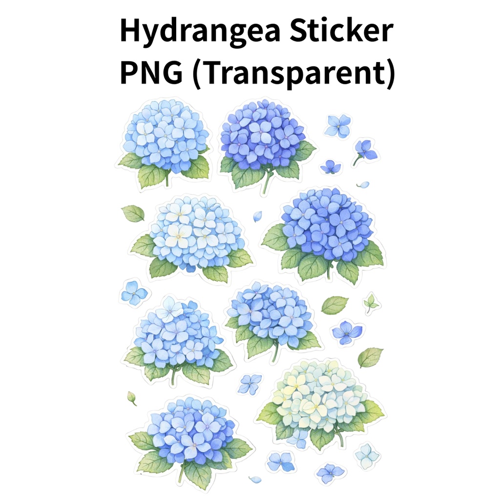 【素材】紫陽花 シール（背景透過PNG）｜ブルー