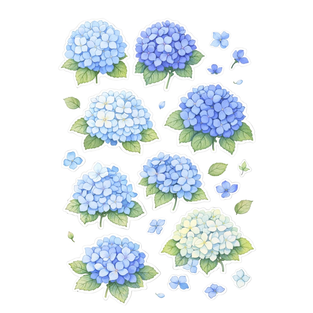 【素材】紫陽花 シール(背景透過PNG)|ブルー
