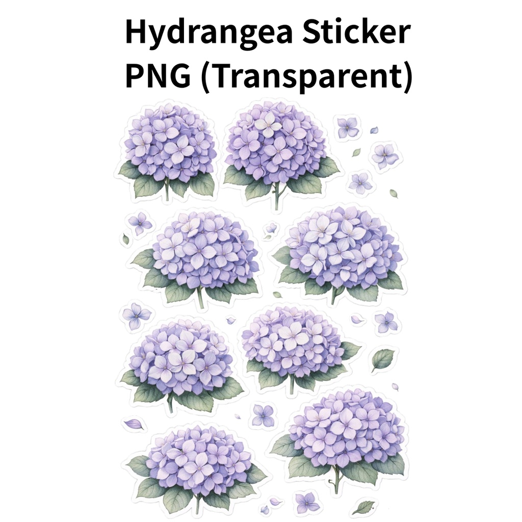 【素材】紫陽花 シール（背景透過PNG）｜ラベンダーブルー