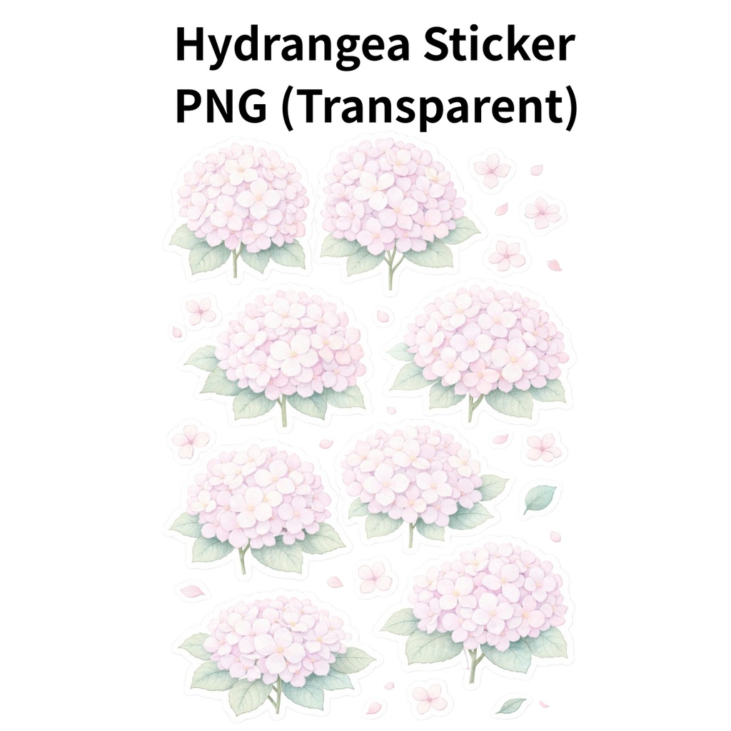 【素材】紫陽花 シール（背景透過PNG）｜ペールブロッサムピンク