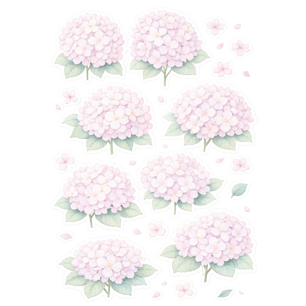 【素材】紫陽花 シール(背景透過PNG)|ペールブロッサムピンク
