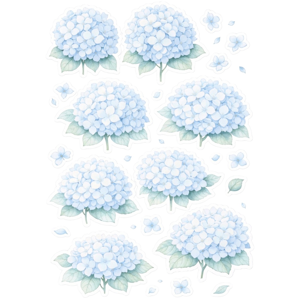 【素材】紫陽花 シール(背景透過PNG)|スプリングカラーセット(5色)