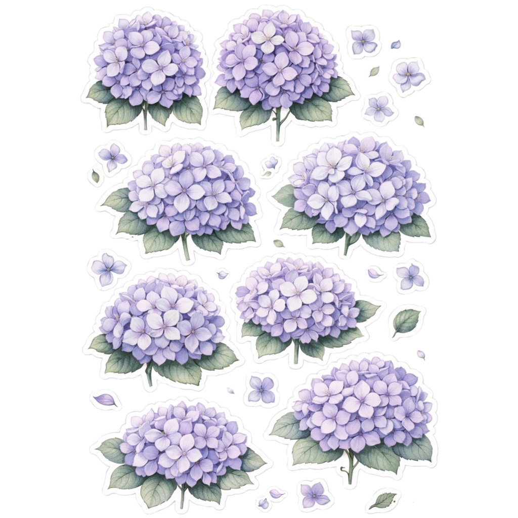 【素材】紫陽花 シール(背景透過PNG)|スプリングカラーセット(5色)