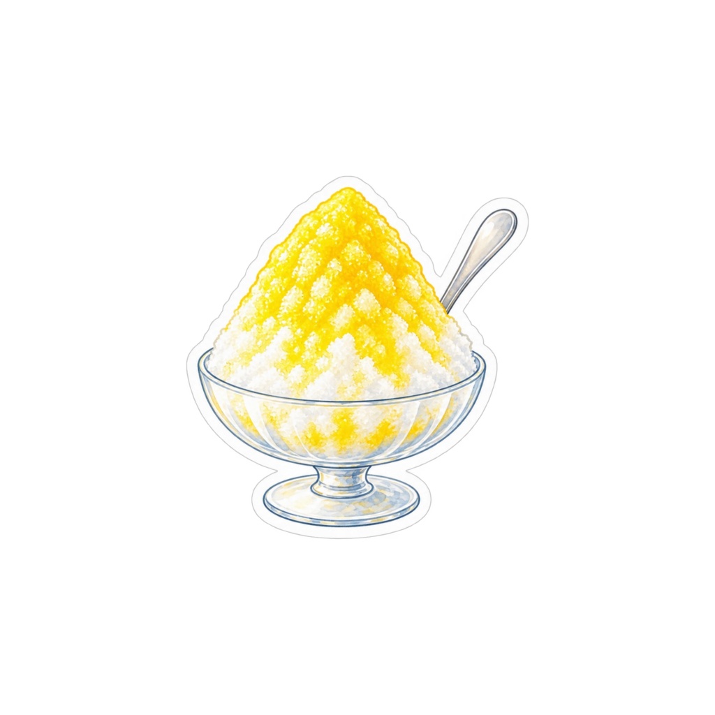 【素材】かき氷 シール(背景透過PNG)|レモン