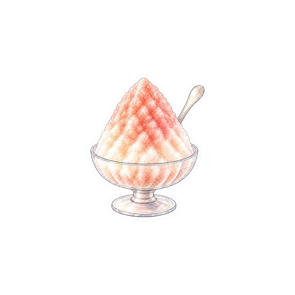 【素材】かき氷 シール(背景透過PNG)|白桃