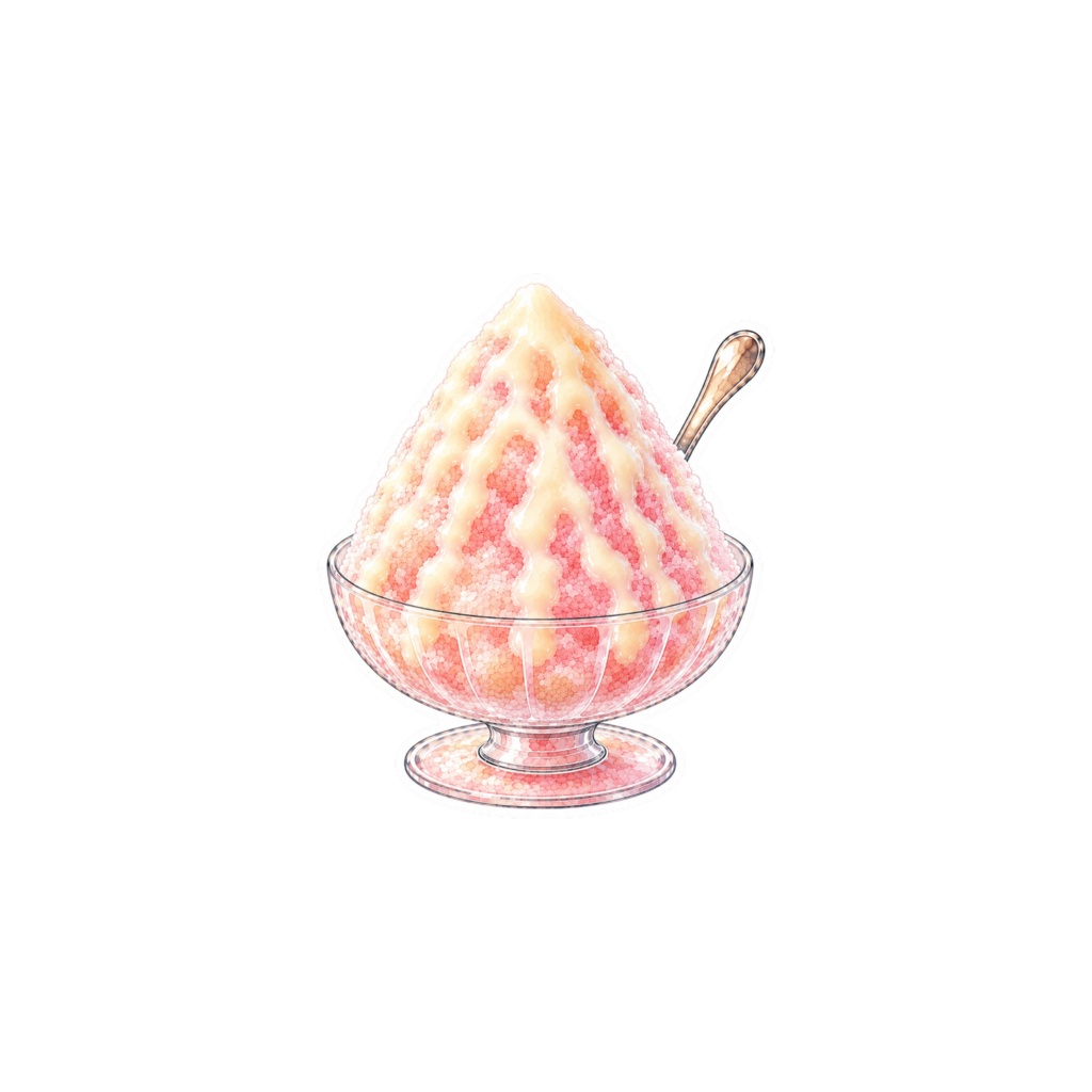 【素材】かき氷 シール(背景透過PNG)|白桃 練乳