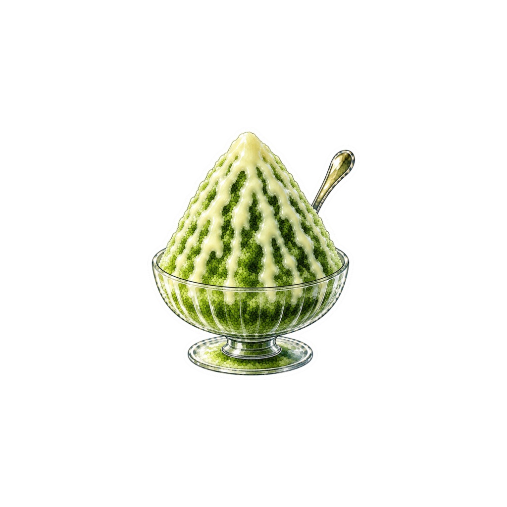 【素材】かき氷 シール(背景透過PNG)|抹茶 練乳