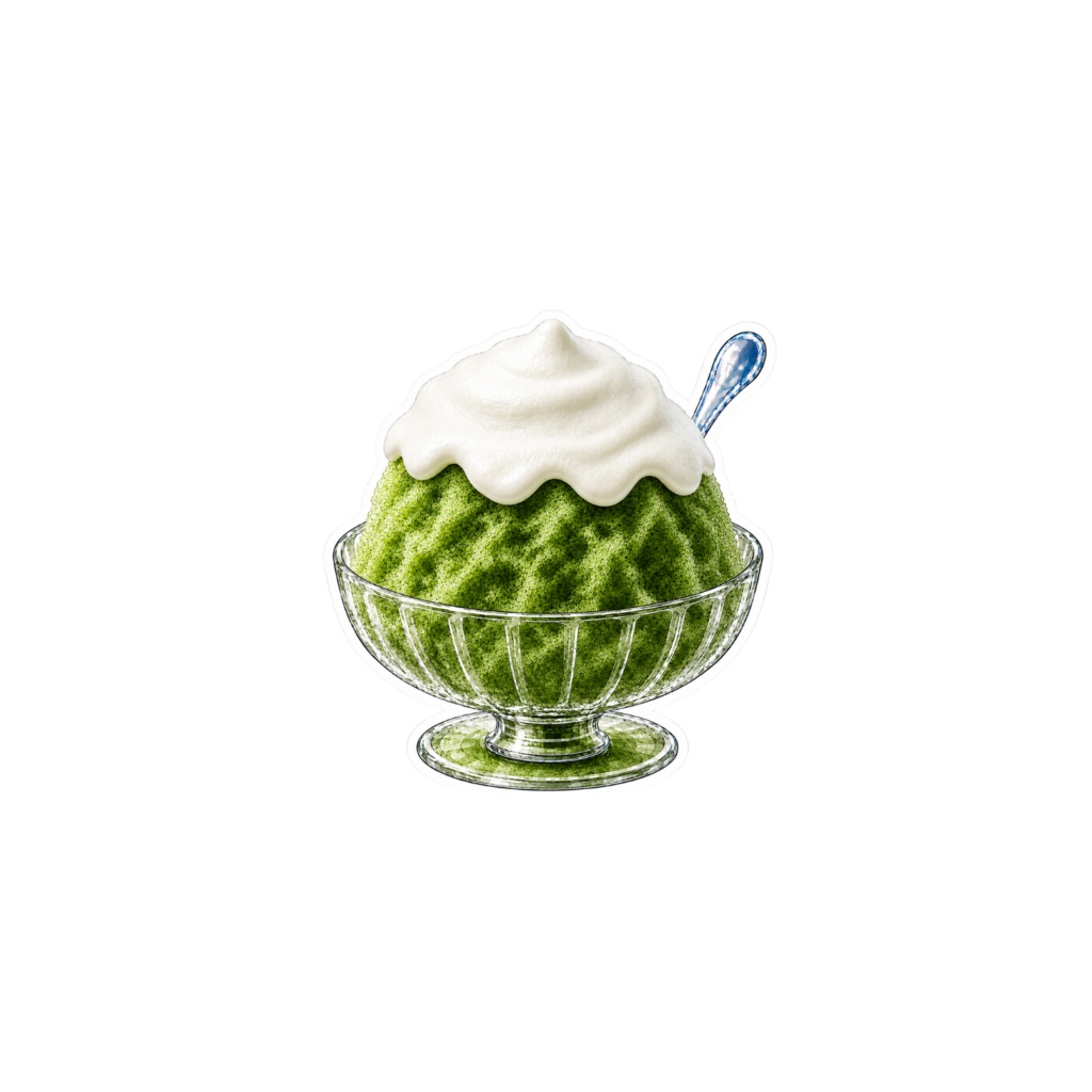 【素材】かき氷 シール(背景透過PNG)|抹茶 エスプーマ