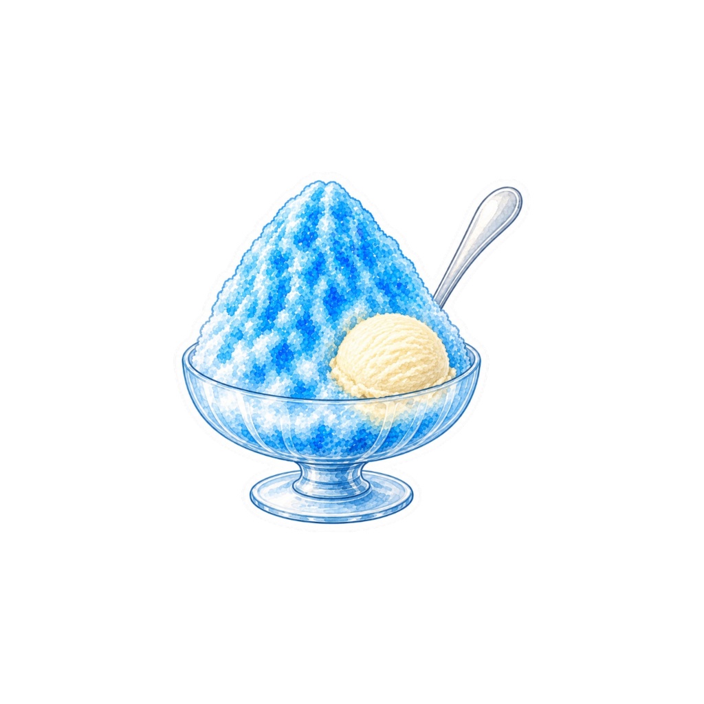 【素材】かき氷 シール(背景透過PNG)|ブルーハワイ バニラアイス