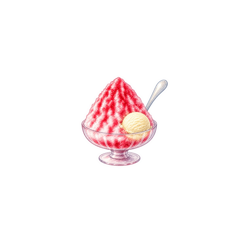 【素材】かき氷 シール(背景透過PNG)|イチゴ バニラアイス