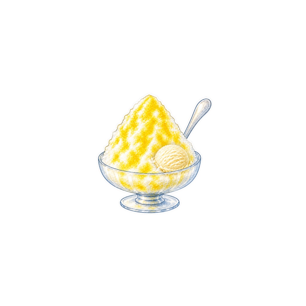 【素材】かき氷 シール(背景透過PNG)|レモン バニラアイス