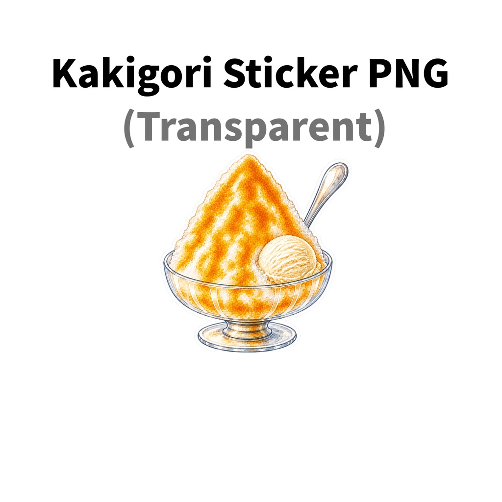 【素材】かき氷 シール(背景透過PNG)|マンゴー バニラアイス