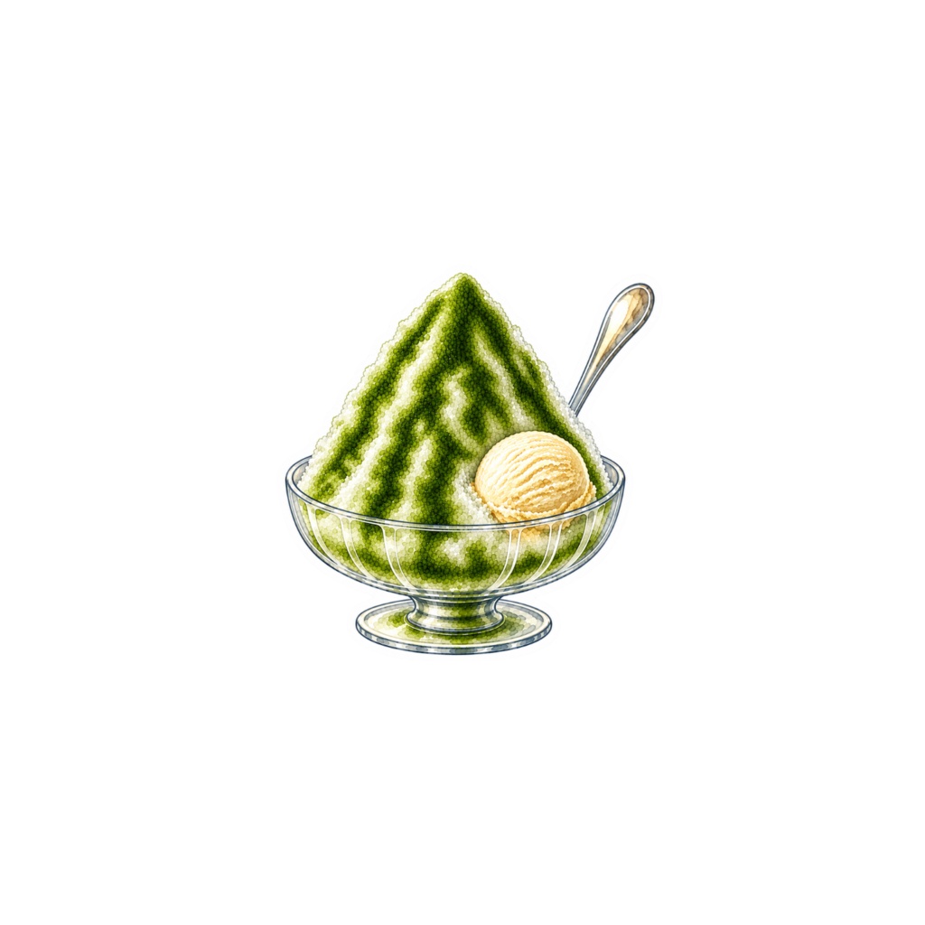 【素材】かき氷 シール(背景透過PNG)|抹茶 バニラアイス